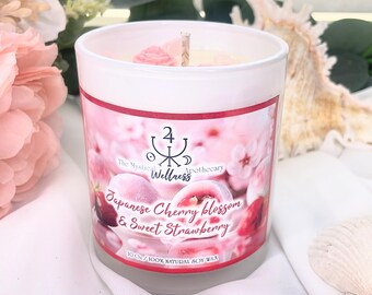 Cherry Blossom Strawberry Soy Candle: Rose Quartz, Love Spell