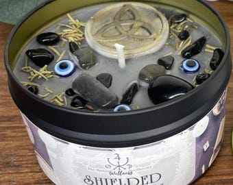 Protection Spell Candle: Black Tourmaline, Herbs, Soy Wax