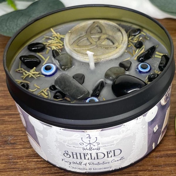 Protection Spell Candle: Black Tourmaline, Herbs, Soy Wax