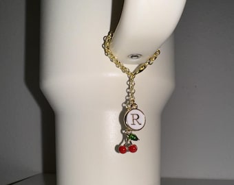 Personalized Cherry Initial Stanley Cup Charm, Custom Tumbler Accessory