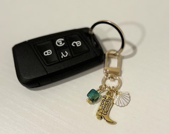 Coastal Cowgirl Keychain, Boot and Shell Charms, Purse Accessory