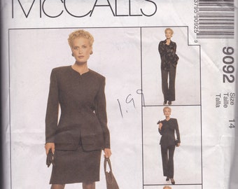 McCalls 9092 VTG 1990s Power Suit Pattern w/ Jacket, Skirt, Trousers Sz 14 UC 1997