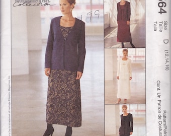 McCalls Pattern 9564 3-Hour Scoop-Neck Dress and Unlined Jacket Sz 12-14-16 UC 1998