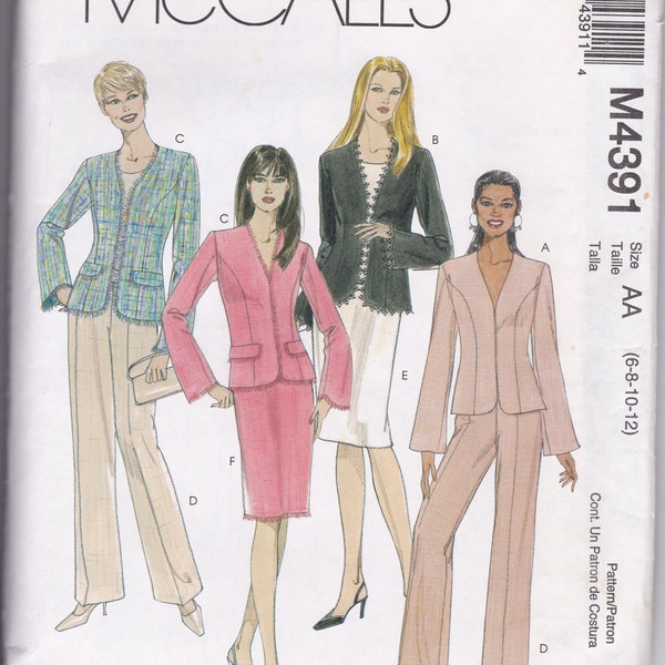 McCalls Pattern 4391 Classic Misses Suit w/ Princess Seam Jacket, Pants, Skirt Sz 6-12 Uncut