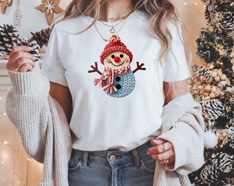 Knitted Snowman Christmas T-Shirt | Cozy Holiday Tee