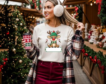 Christmas Reindeer Graphic Tee, Rudolph Holiday T-Shirt, Winter Outfit