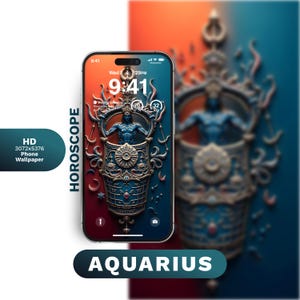 Aquarius Zodiac Phone Wallpaper – Digital Download Celestial Art