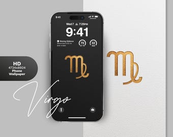 Fondos de pantalla para teléfono del zodiaco Virgo / Fondos digitales de astrología en blanco y negro / Arte minimalista para móvil con horóscopo