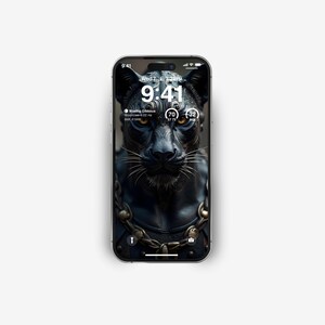 Puede incluir: Una pantalla de tel&eacute;fono inteligente con una imagen de fondo de una pantera negra con una cadena dorada alrededor del cuello. La hora es 9:41 PM y la fecha es mi&eacute;rcoles 7 de julio. La pantalla del tel&eacute;fono tambi&eacute;n muestra la fase lunar, que es gibosa creciente, y la hora de la salida de la luna, que es 6:22 PM.