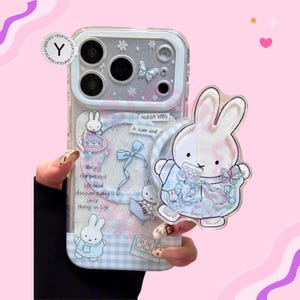 Blauw nijntje magnetisch iPhone-hoesje met MagSafe-standaard, schattig schokbestendig iPhone 17 16 15 14 13 Pro Max-hoesje, kawaii-hoesje Bunny Coquette