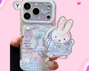 Blaue Miffy magnetische iPhone Hülle mit MagSafe Stand, süße stoßfeste iPhone 17 16 15 14 13 Pro Max Hülle, Kawaii Bunny Coquette Cover