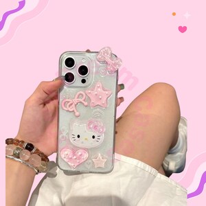 Bow Hello Kitty Transparent iPhone Case, Pink Hello Kitty iPhone 17 16 15 14 13 Pro Max Case, Hello Kitty iPhone Cover Case, Gift for Her image 2