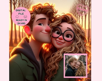 Custom Portrait Pixar Couple Personalized Cartoon Photo Pixar Style Portrait Custom Poster Couple Cartoon Pixar Character Photo Portrait