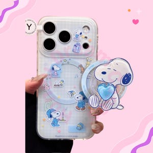 Cute Snoopy Magnetic iPhone Case with MagSafe Stand, Cute Shockproof iPhone 17 16 15 14 13 Pro Max Case, Cartoon Magnetic Cover