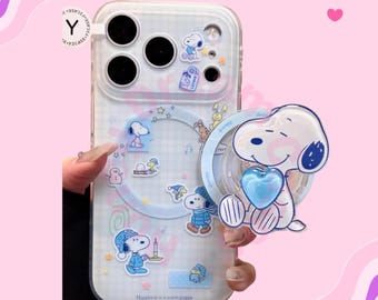 Süße Snoopy magnetische iPhone Hülle mit MagSafe Stand, süße stoßfeste iPhone 17 16 15 14 13 Pro Max Hülle, Cartoon magnetische Abdeckung