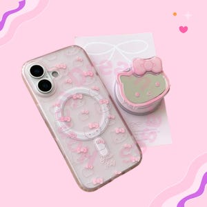 Cute Hello Kitty Magnetic iPhone Case with MagSafe Stand, Transparent Magnetic Cover, iPhone 17 16 15 14 13 Pro Max Case, Pink Hello Kitty image 4