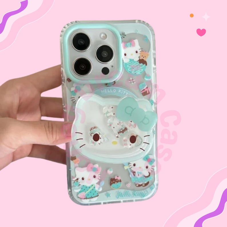 Mint Hello Kitty Magnetic iPhone Case with MagSafe Stand, Kitty Chocolate Cake iPhone 17 16 15 14 13 Pro Max Case, H Kitty Magnetic Cover image 3