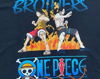 Vintage 2000s One Piece Monkey D Luffy Ace Portgas D Anime Black T-shirt