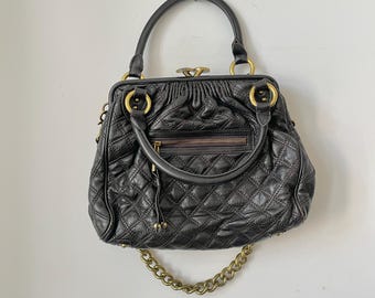 Rare Vintage Womens Original Marc Jacobs Black Quilted Leather Stam Chain Handbag