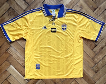 1998-1999 Sweden Blagult Vintage Soccer Jersey Shirt Home Adidas World Cup XL