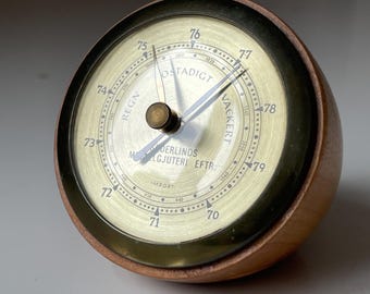 Vintage Swedish Barometer | Söderlinds Metallgjuteri | Sculptural Wood Housing | Brass Dial | Regn Ostadigt Vackert | 1950s/60s