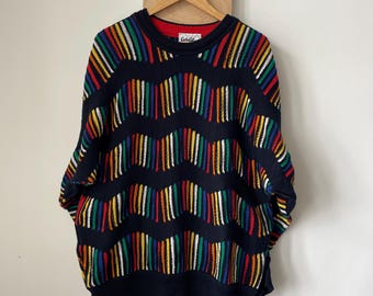 Carlo Colucci Vintage Multicolour Wool Knit Sweater, Coogi like Multicolour sweater Size 52 / L