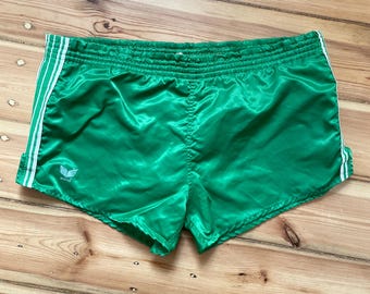 Vintage Erima Sprinter Shorts | Green White Stripe | Made in West Germany | Size 6 | 100% Polyamid | 70s/80s Football