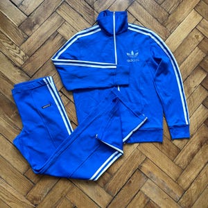 Vintage Adidas Tracksuit, Blue 80s Retro Tracksuit, Sport Style 2 piece Track Suit, Adidas Track Jacket, Retro Track pants Size S