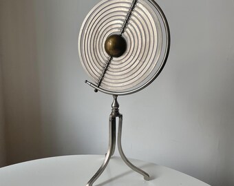 Modernist Chromed Steel & Brass Copernican Armillary Sphere C-1900 24.75" High