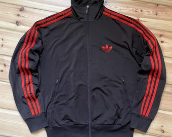 Giacca sportiva vintage Adidas Originals / Striscia marrone scuro, nera e rossa / Logo Trefoil / Taglia M / Stile retrò Firebird