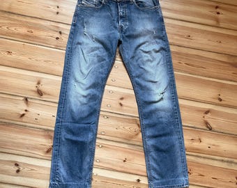 Diesel Larkee relaxte jeans W29 L32 – stretchdenim met distressed wassing – straight-fit blauwe jeans voor heren