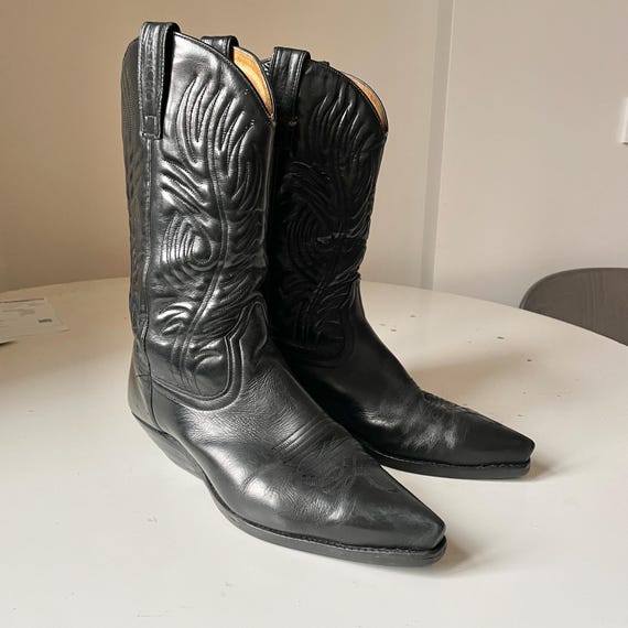 Sancho Cowboy Boots, Black Leather Pointed Toe Western Boots