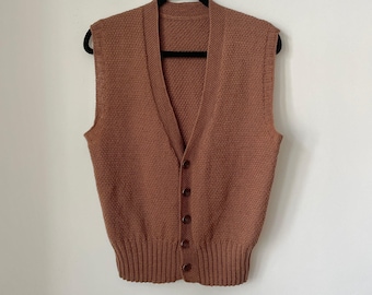 Vintage Braune Handgestrickte Weste | Frauen Größe S, Gemütlicher Retro Strick
