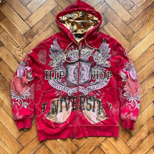 Christian Audigier Hip Hop Skull Zip Hoodie Size L | Rare 2000s