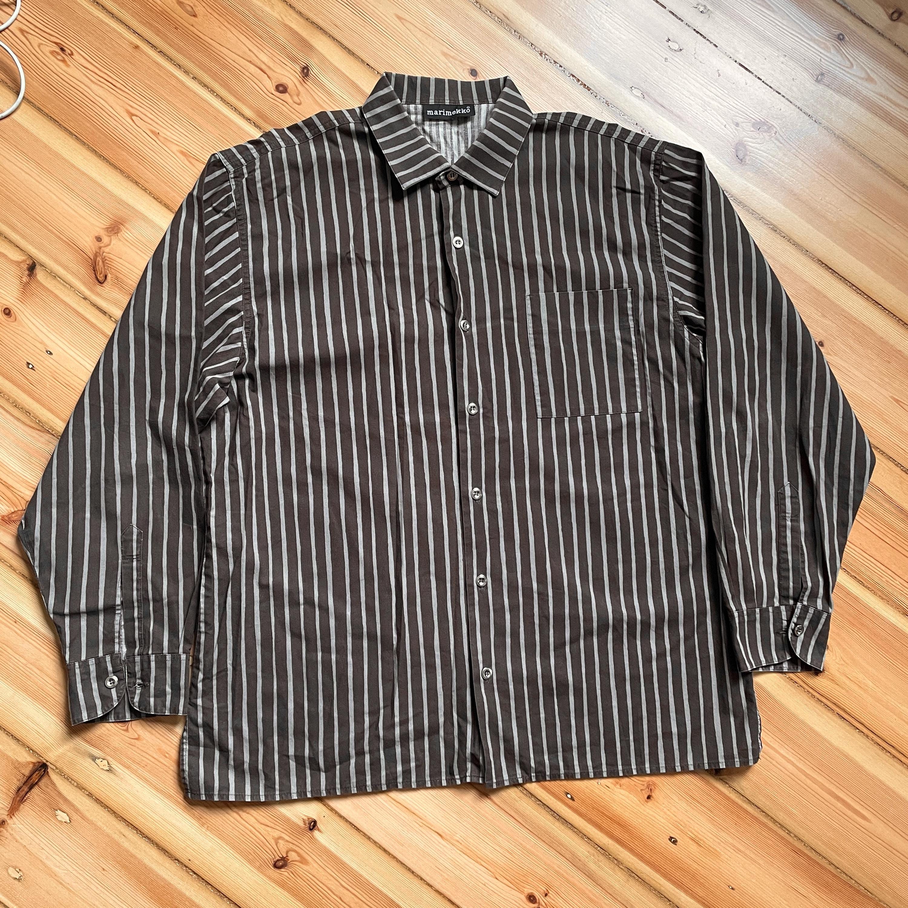 Marimekko Jokapoika Vintage Brown Stripe Long Shirt | Cotton