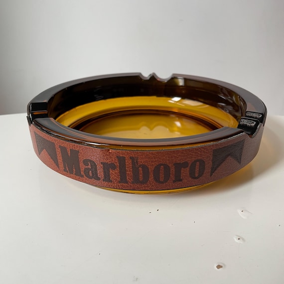 Vintage Marlboro Ashtray, Amber Glass Cigarette Ash Tray, Tobacco  Advertising Collectible