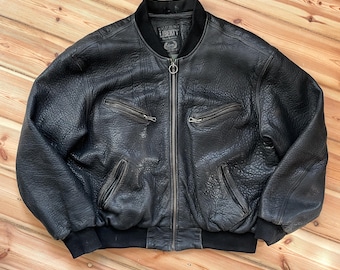 Giubbotto bomber in pelle martellata Liberty Vintage – Vestibilità oversize anni '90, marrone scuro/nero