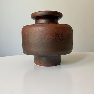 Steuler Ceramic Vase Model 850/11 - Brown Mid-Century Modern Design - Retro Abstract Barrel Shape - West German Art Pottery