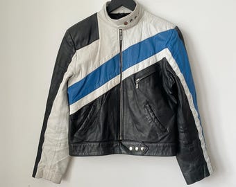 Vintage Streetwear Japanese Tokyo Style Racing Leather Jacket Y2K Size L