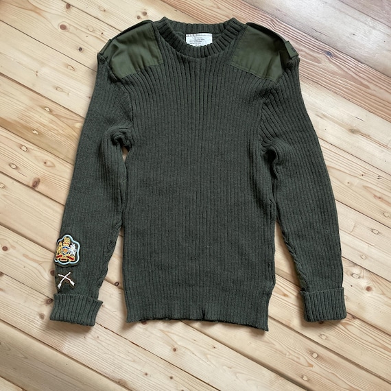 Vintage British Army Military OD Green Wool Sweater Pullover Knit 