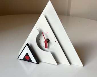 Makiko Taniguchi Postmodern Pyramid Table Clock — White & Red, Japan, 1980s