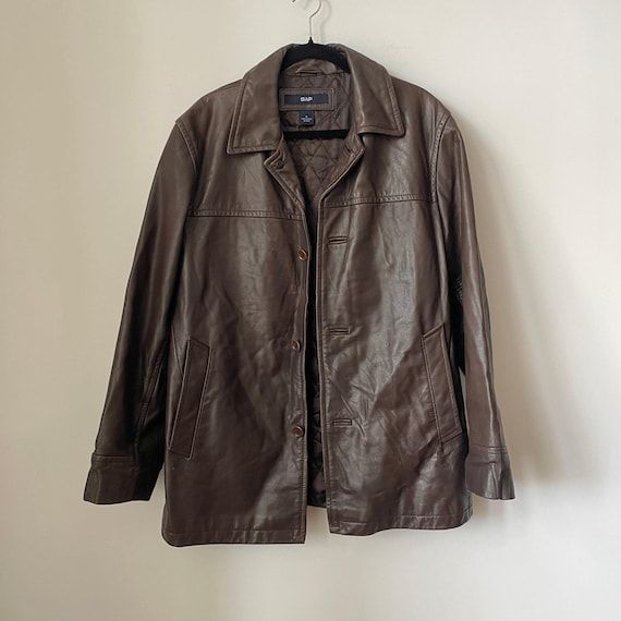 Vintage GANT Brown Leather Jacket Men’s M | Y2K 2000s Retro Biker/Outerwear