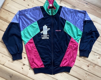 Rara giacca da tuta vintage Adidas Colorblock dei Campionati Mondiali IAAF di Tokyo del 1991