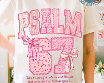 Lace Psalm 67 Six Seven PNG, Turquoise Brown Bow Trend, 67 Bible Verse Png, Preppy Coquette Pastel Christian Design, Psalm 67 Floral Number