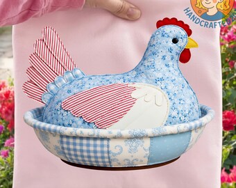 Patchwork Vintage Hen PNG, Chicken PNG, Pyrex PNG, Thrifty Png, Quilted Hen Png, Grandma Core Png, Preppy Png, Trendy Png