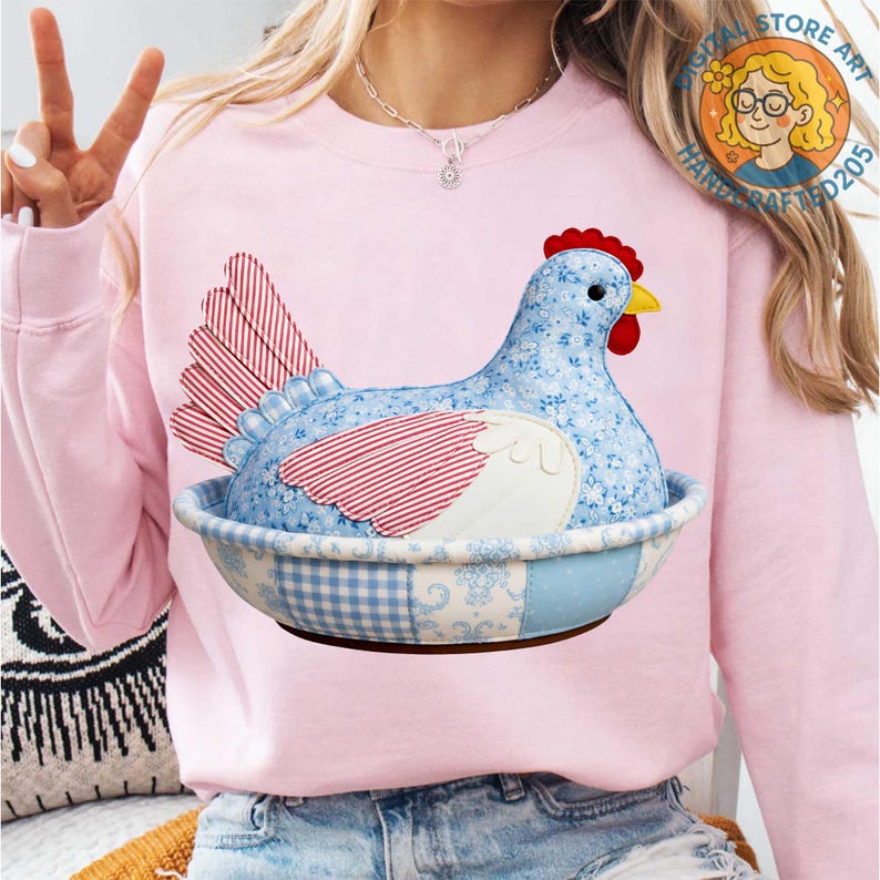 Patchwork Vintage Hen PNG, Chicken PNG, Pyrex PNG, Thrifty Png, Quilted ...