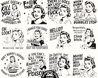 レトロな主婦 SVG バンドル、皮肉な SVG、超生意気な主婦 SVG、面白いシャツのデザイン、1950 年代の皮肉な主婦 SVG、レトロな生意気なお母さん SVG