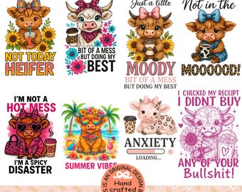 Funny Cow Bundle Png, Sarcastic Png, Sassy Quotes Cow Png, Mental Health Png, Adult Humor Png, Summer Png, Retro Funny Png, Funny Quotes Png