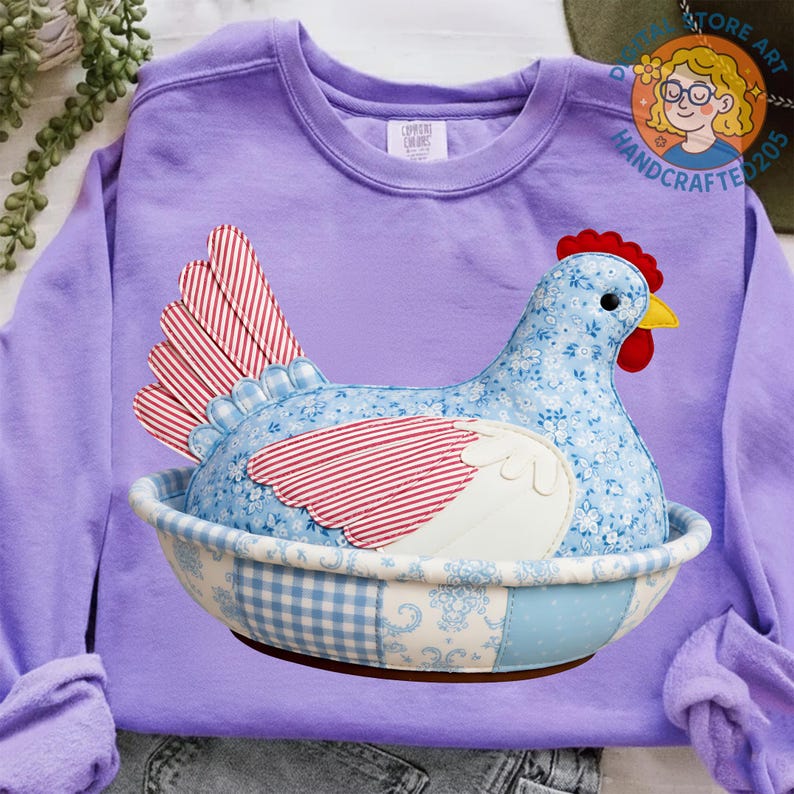 Patchwork Vintage Hen PNG, Chicken PNG, Pyrex PNG, Thrifty Png, Quilted ...