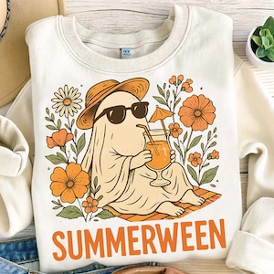 Ghost Summer Halloween Png, Retro Halloween Png, Summerween Png, Funny Summer Halloween Png, Cute Ghost Png, Halloween Cocktail Summer Png